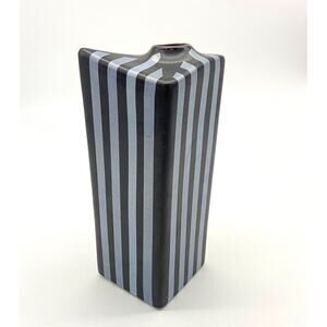 Vintage Toyo/Japan MCM Asymmetrical Vase Black/Grey Stripes Kutani/Satsuma HTF